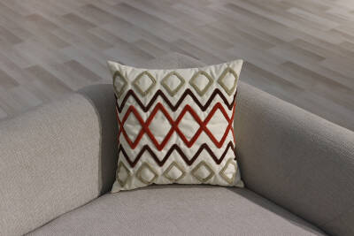 43x43cm Dekoratif Kırlent Kılıfı İşlemeli Kort ILS-1090/1 - 1