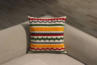 43x43cm Dekoratif Kırlent Kılıfı İşlemeli Kort ILS-1270 - 1
