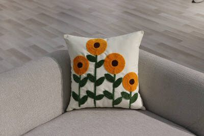 43x43cm Dekoratif Kırlent Kılıfı İşlemeli Kort ILS-1620/1 - 1